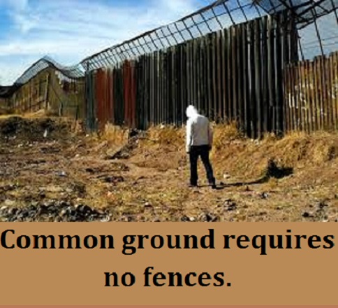 America-Mexico border fence big with words