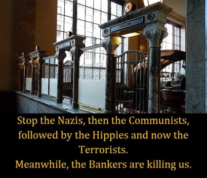 bank teller with words