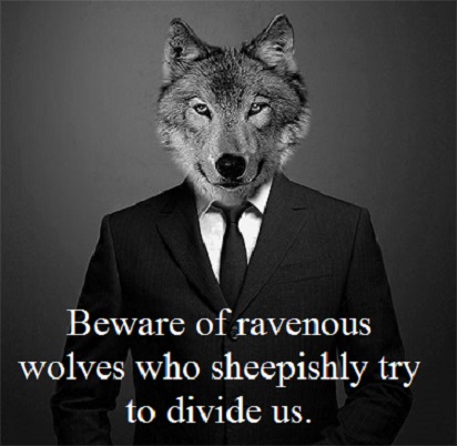 wolf in a suit with words