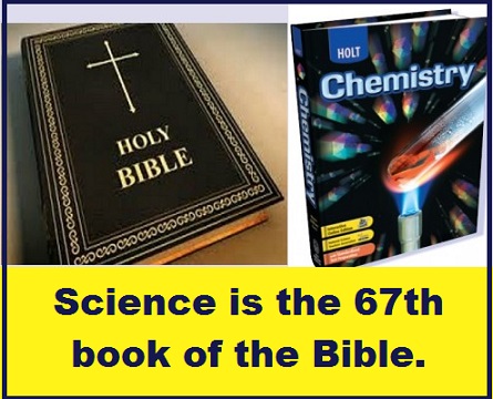 Bible and chemistry book with words