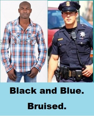 black and blue with words