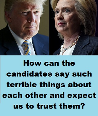 Donald and Hillary glaring with words