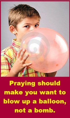 kid blowing up balloon with words